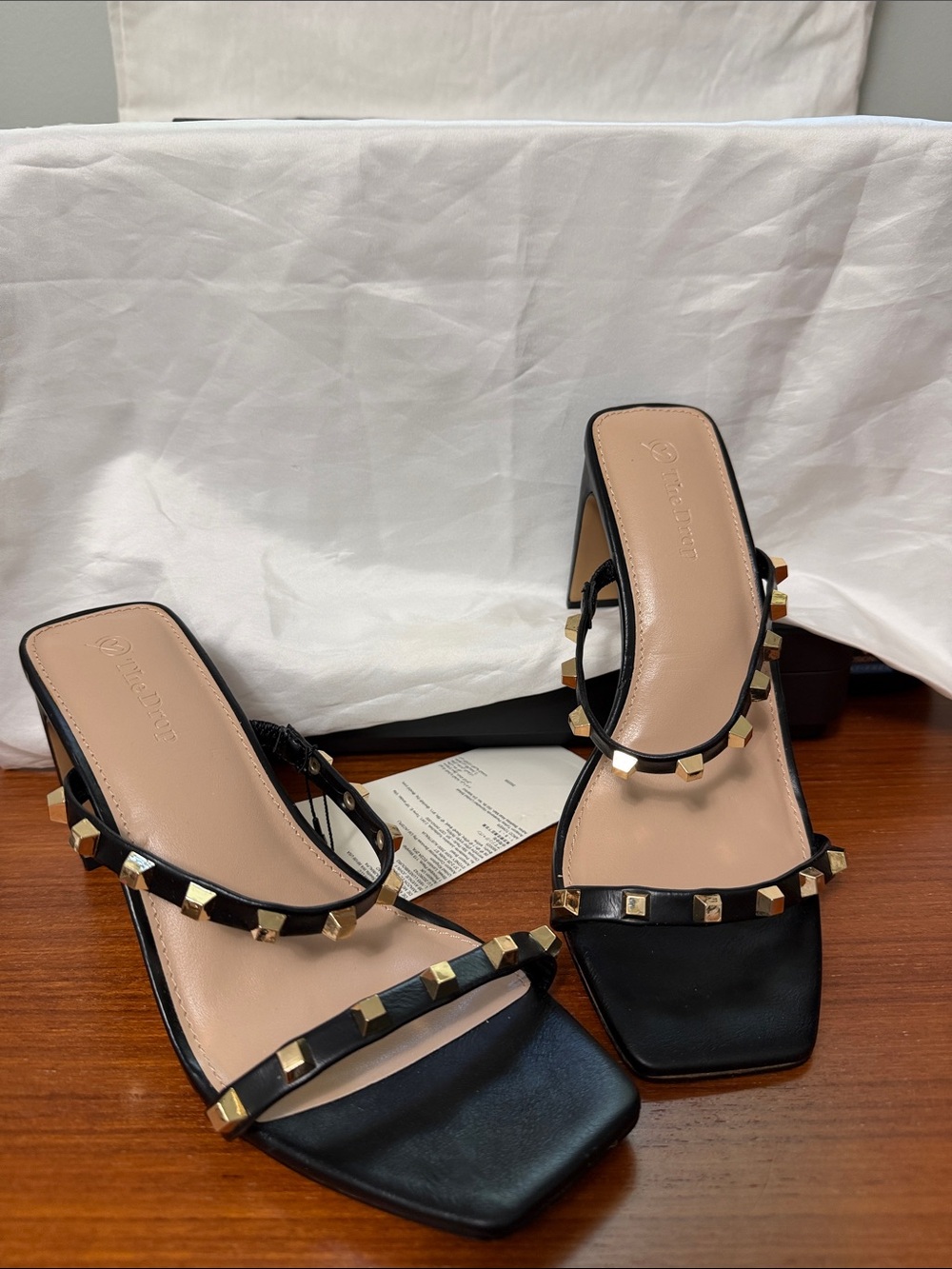 Black Studded Square-Toe Slide Heels